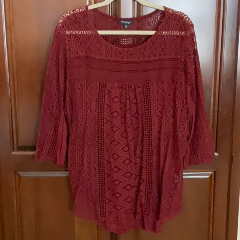 LUCKY BRAND Lace Tunic in Burgundy - Size 2X